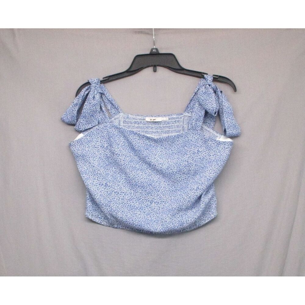 Mi Ami Blue Floral Peasant Cropped Blouse Womens Size‎ Large